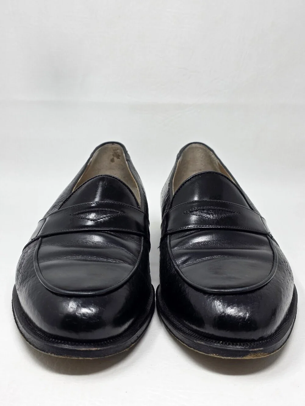 Johnston Murphy Men Italian Black Leather Penny Loafers Slip-on Size 9 Pre-owned